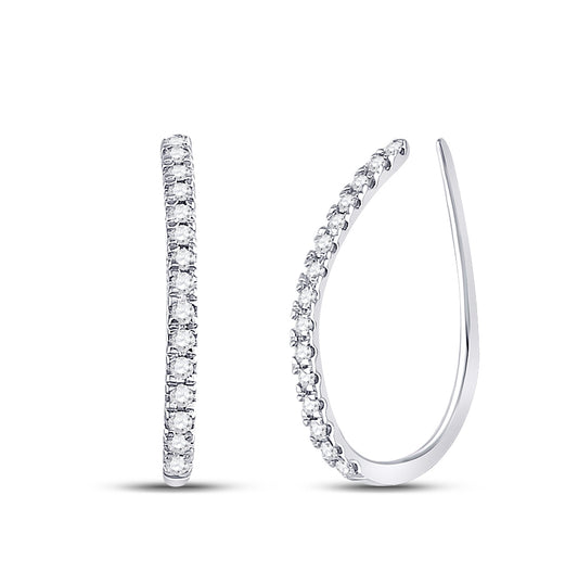 10K White Gold Womens Round Diamond Hoop Earrings 1/4ctw