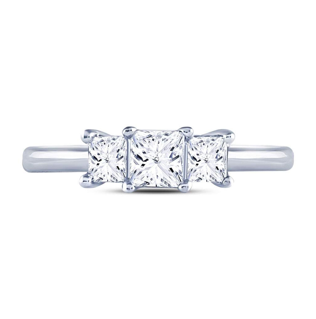 14K White Gold Princess Diamond 3-stone Bridal Wedding Engagement Ring 1 Cttw, Womens Size: 5-10