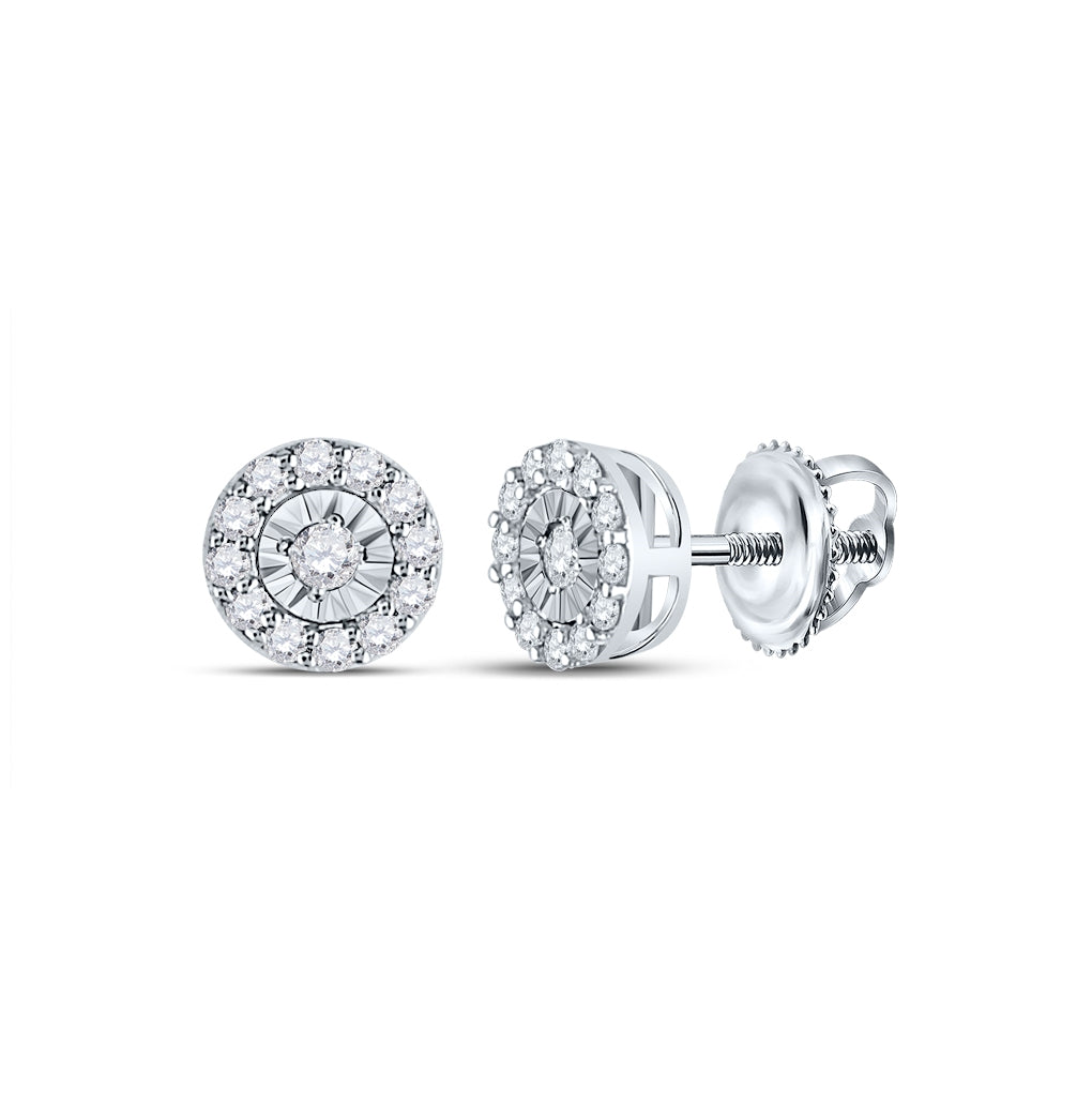 14K White Gold Womens Round Diamond Halo Earrings 1/4ctw
