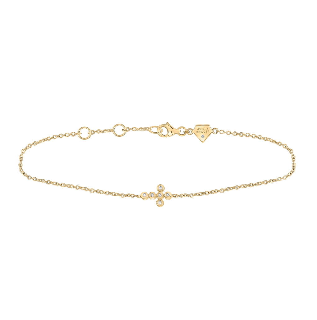 Yellow-tone Sterling Silver Womens Round Diamond Cross Bracelet 1/20 Cttw