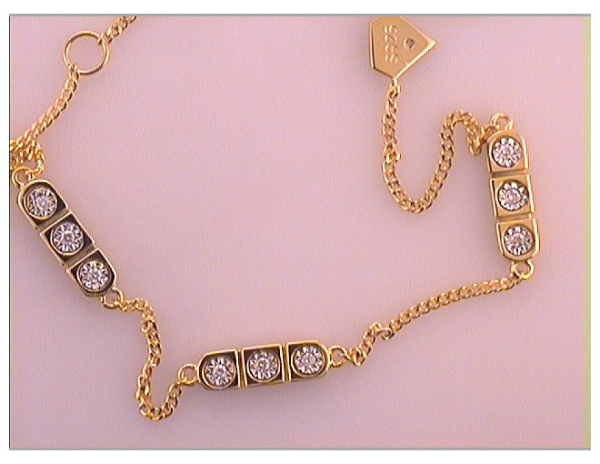 Yellow-tone Sterling Silver Womens Round Diamond Rectangle Fashion Bracelet 1/10 Cttw