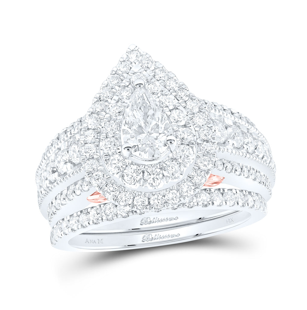 14K Two-tone Gold Pear Diamond Bridal Wedding Ring Band Set 2ctw, Womens Size: 5-10