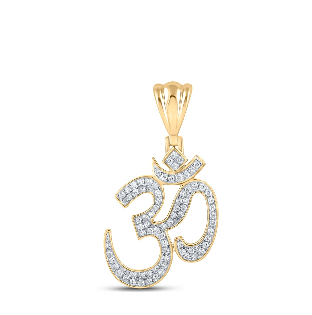 10K Yellow Gold Mens Round Diamond Om Charm Pendant 1/2 Cttw