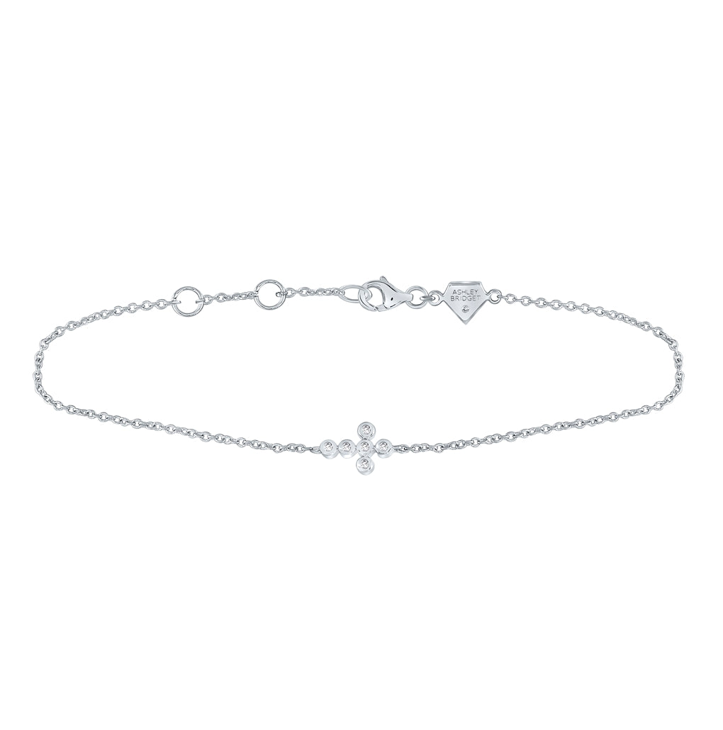 Sterling Silver Womens Round Diamond Faith Cross Bracelet 1/20 Cttw