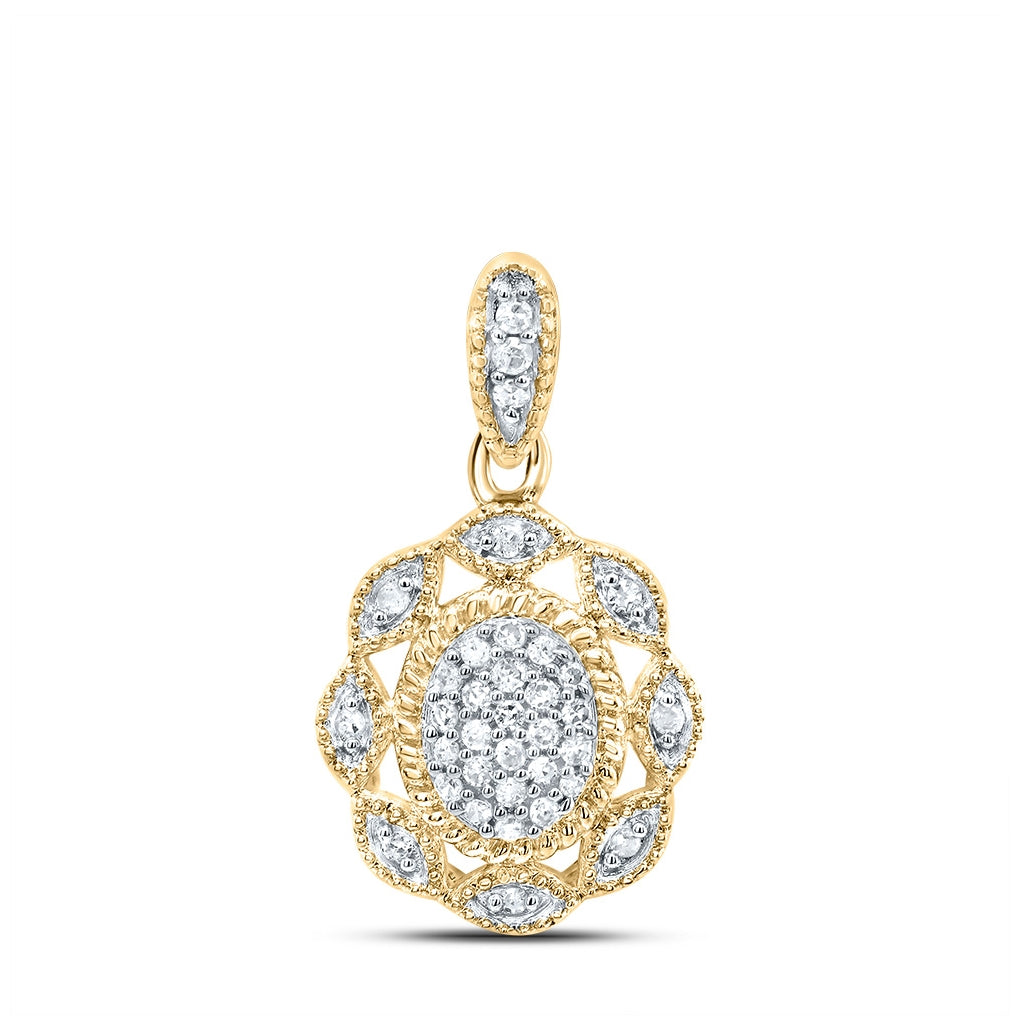 10K Yellow Gold Womens Round Diamond Oval Cluster Pendant 1/10 Cttw, Length: 0.74 In, Width: 0.43 In