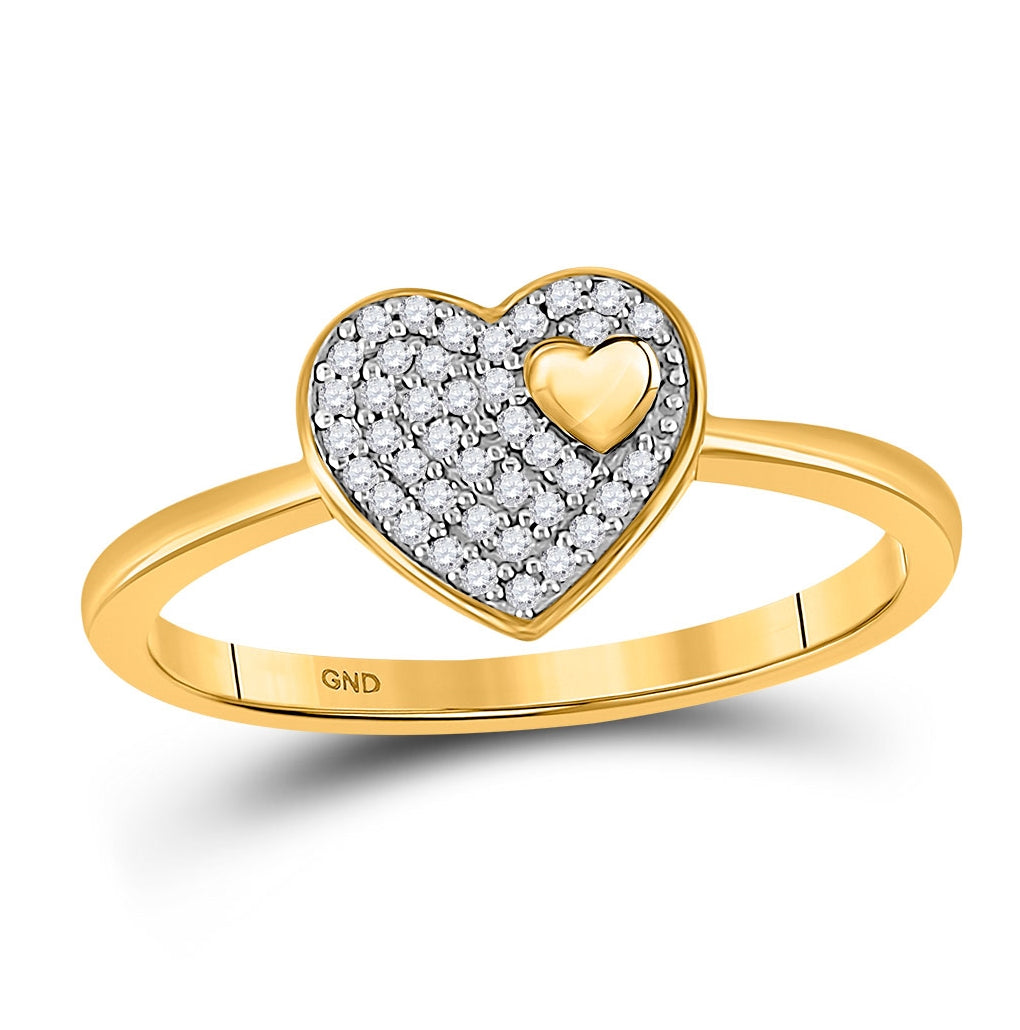 10K Yellow Gold Womens Round Diamond Heart Ring 1/10ctw, Women's Size: 5-10