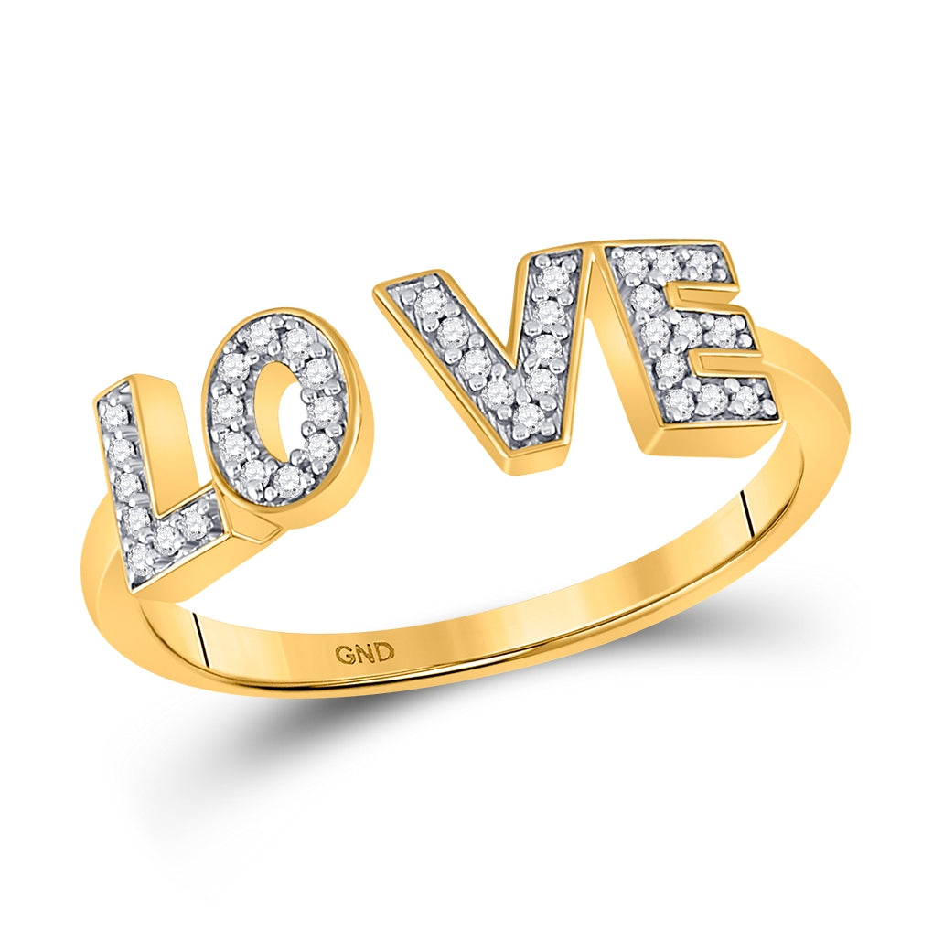 10K Yellow Gold Womens Round Diamond Bisected Love Fashion Ring 1/10 Cttw, Womens Size: 5-10