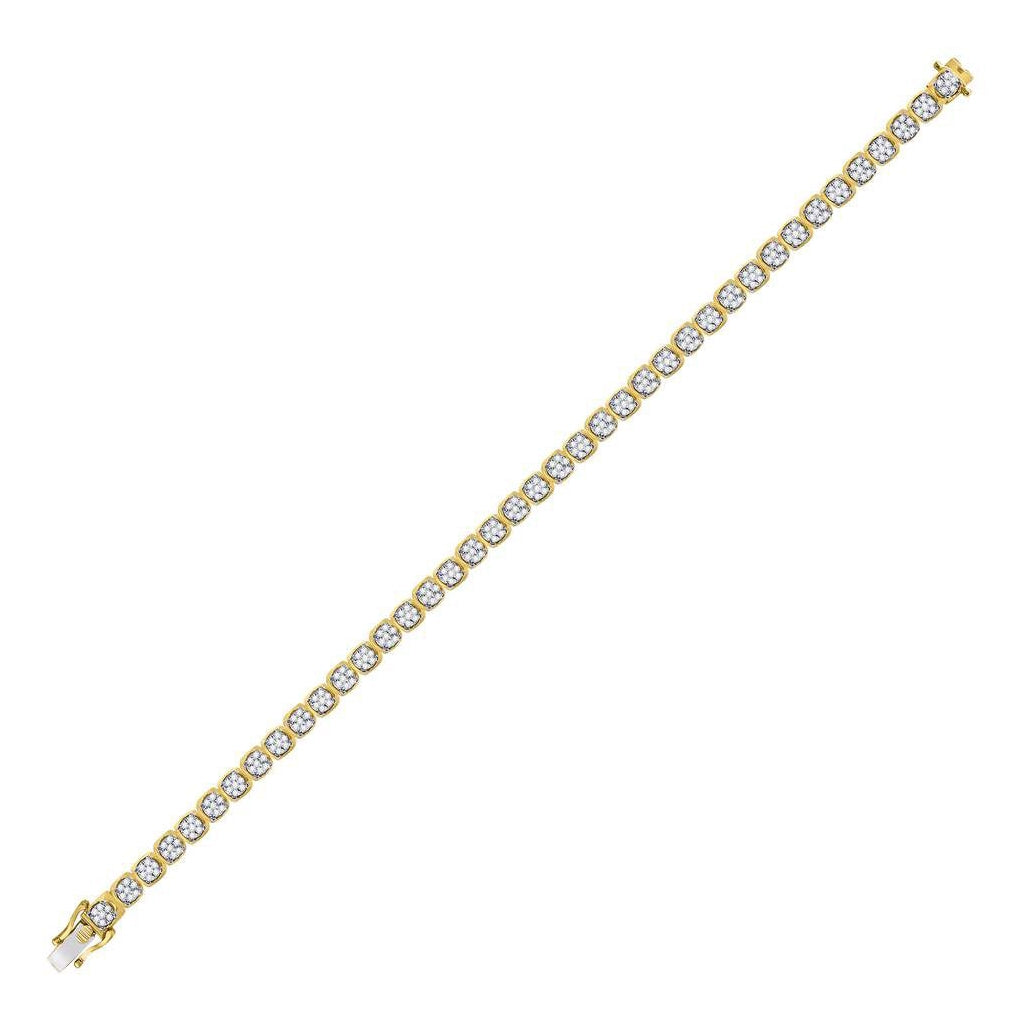 10K Yellow Gold Mens Round Diamond Cluster Fashion Bracelet 3 Cttw