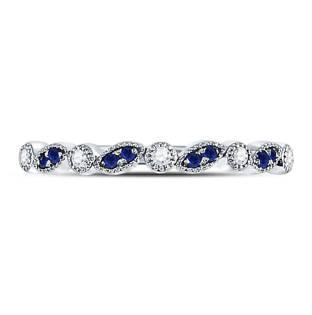 10K White Or Rose Gold Womens Round Blue Sapphire Diamond Stackable Band Ring , Womens Size: 5-10