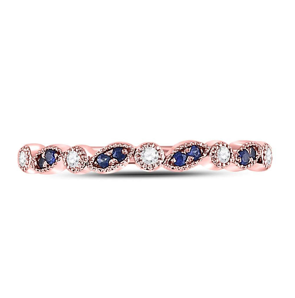 10K White Or Rose Gold Womens Round Blue Sapphire Diamond Stackable Band Ring , Womens Size: 5-10
