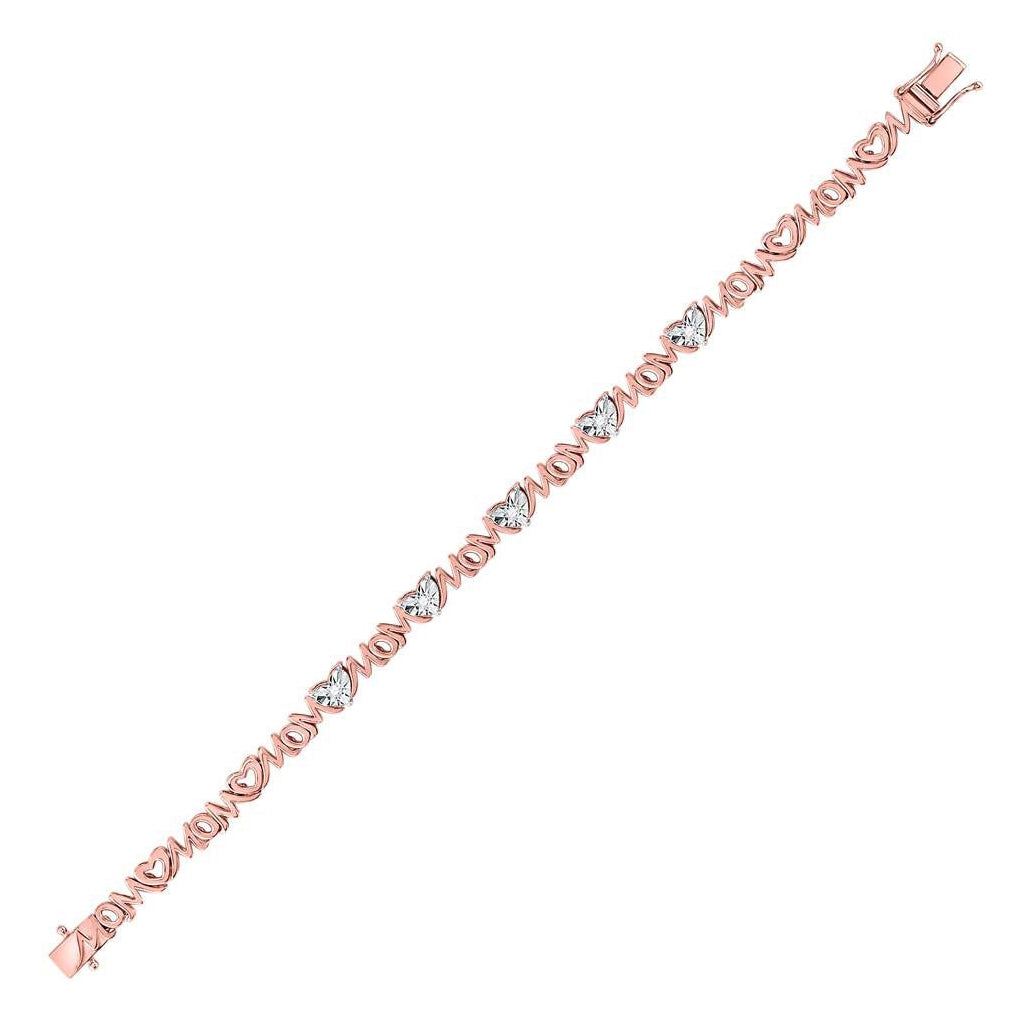 Rose-tone Sterling Silver Womens Round Diamond Mom Bracelet 1/20 Cttw