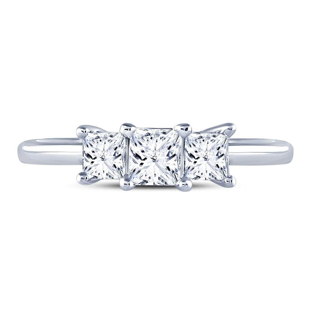 14K White Gold Princess Diamond 3-stone Bridal Wedding Engagement Ring 1ctw, Womens Size: 5-10