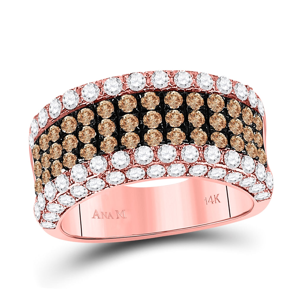 14K Rose Gold Womens Round Brown Diamond Cocktail Anniversary Ring 2-3/8 Cttw, Womens Size: 5-10