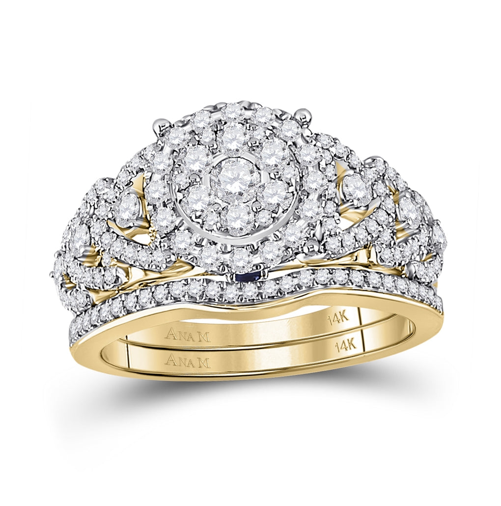 14K Yellow Gold Round Dia. Bridal Wedding Ring Band Set 1ctw, Women's Size: 5-10