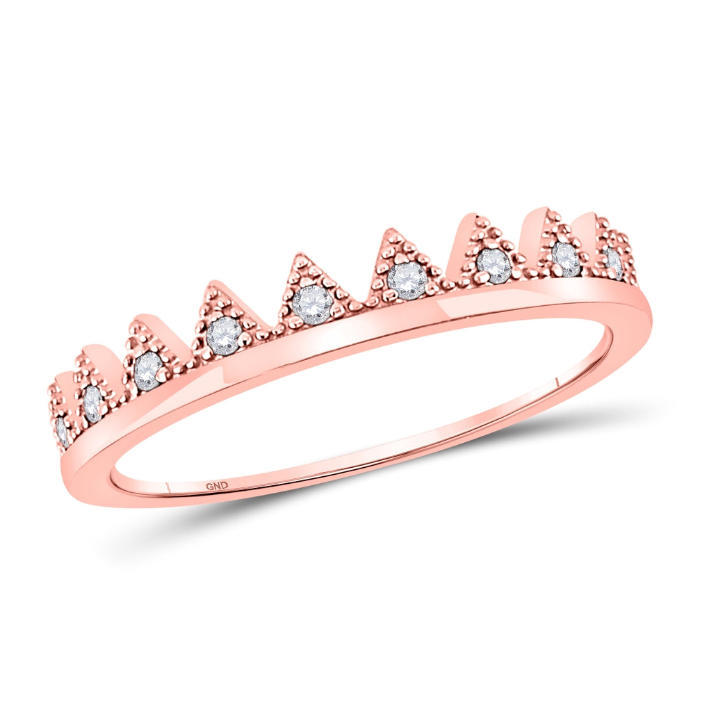 10K Rose Gold Womens Round Diamond Chevron Stackable Band Ring 1/10 Cttw, Womens Size: 5-10