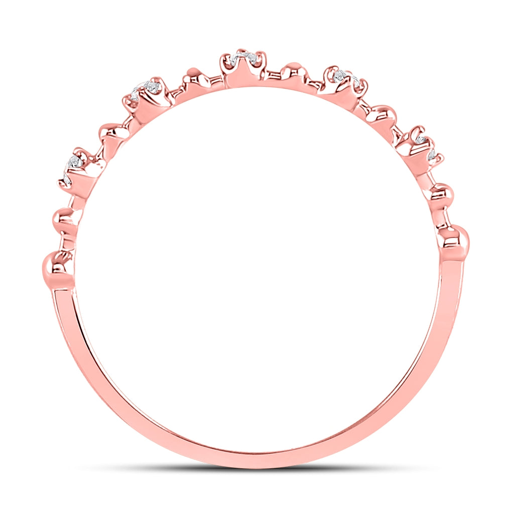 10K Rose Gold Womens Round Diamond Bead Dot Stackable Ring 1/20 Cttw, Womens Size: 5-10
