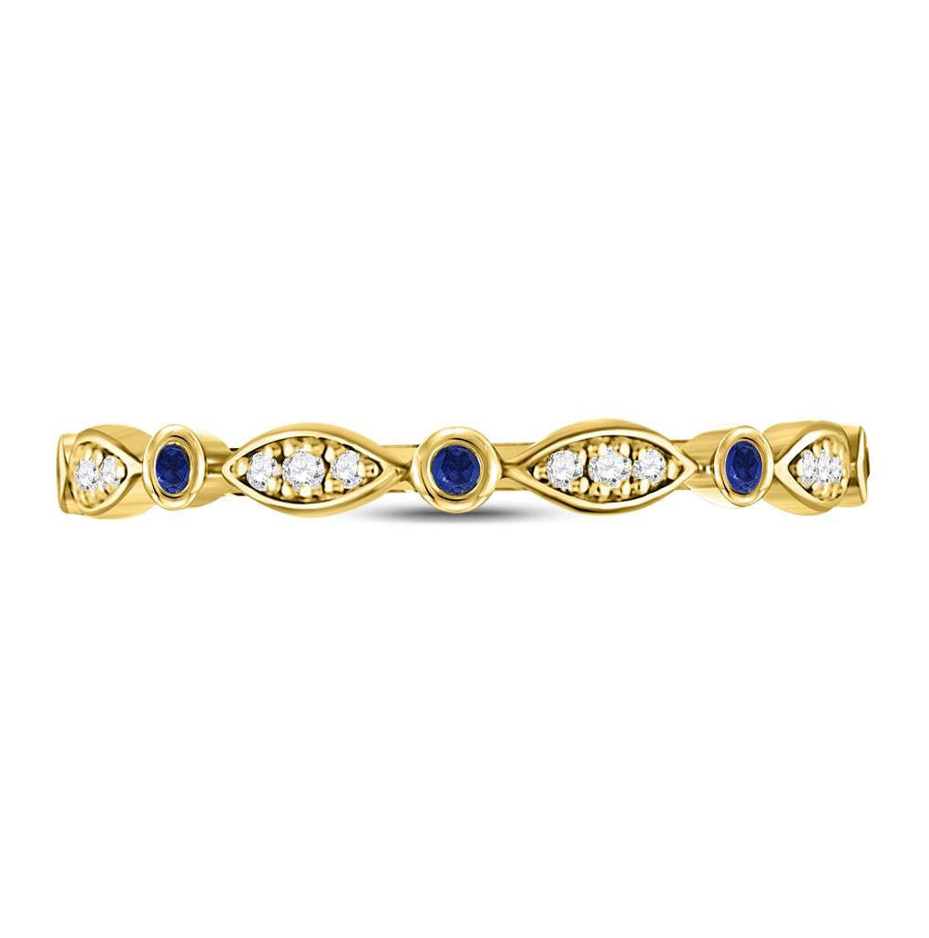 10K White Or Yellow Gold Womens Round Blue Sapphire Diamond Stackable Band Ring , Womens Size: 5-10