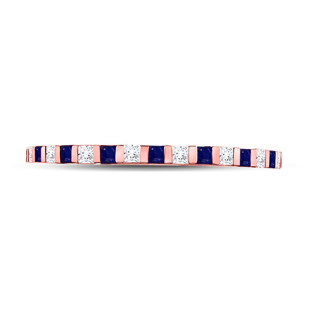 10K Rose Gold Womens Princess Blue Sapphire Diamond Stackable Band Ring 3/8 Cttw, Womens Size: 5-10