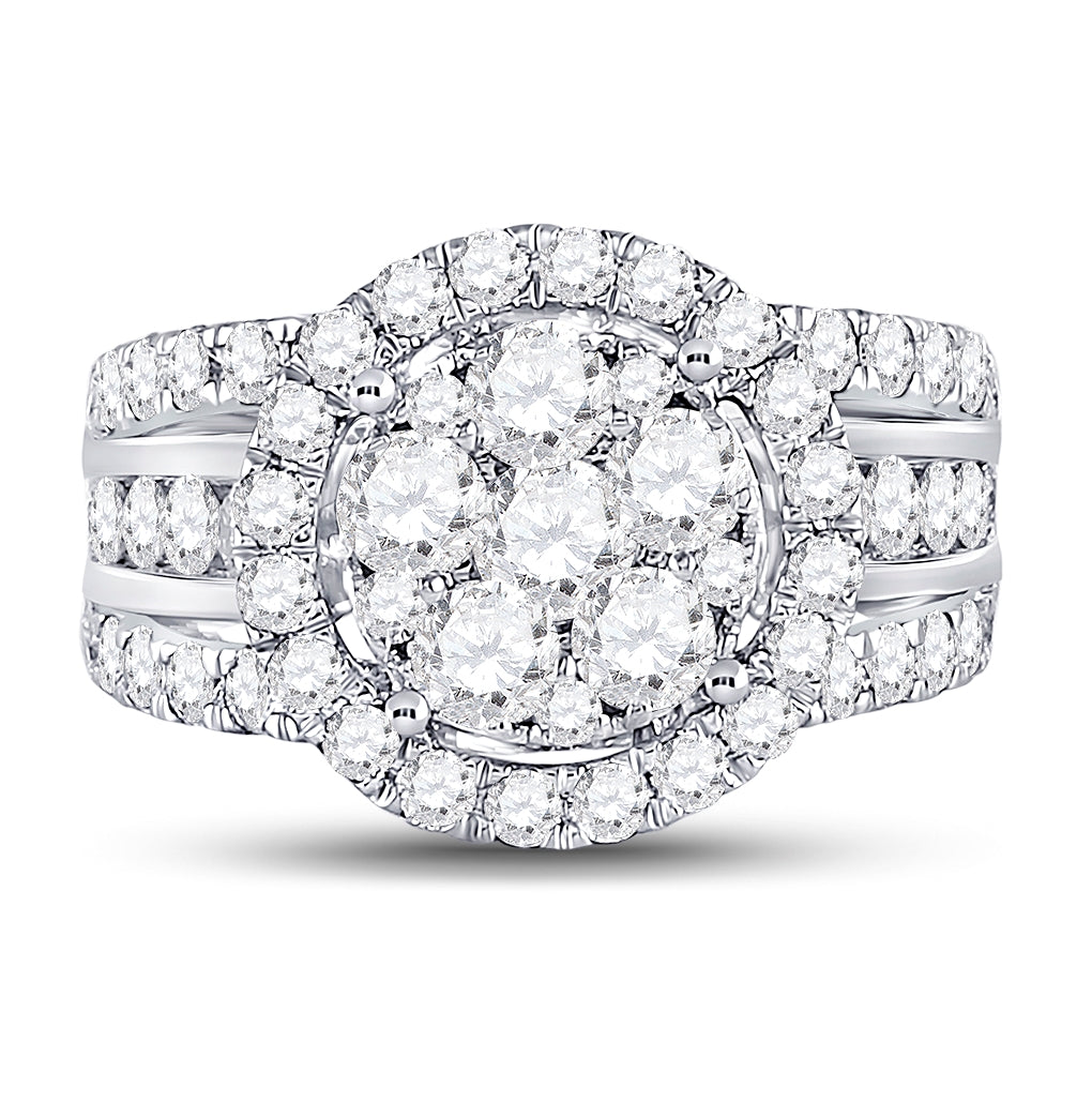 14K White Gold Round Diamond Cluster Bridal Wedding Engagement Ring 2ctw, Womens Size: 5-10
