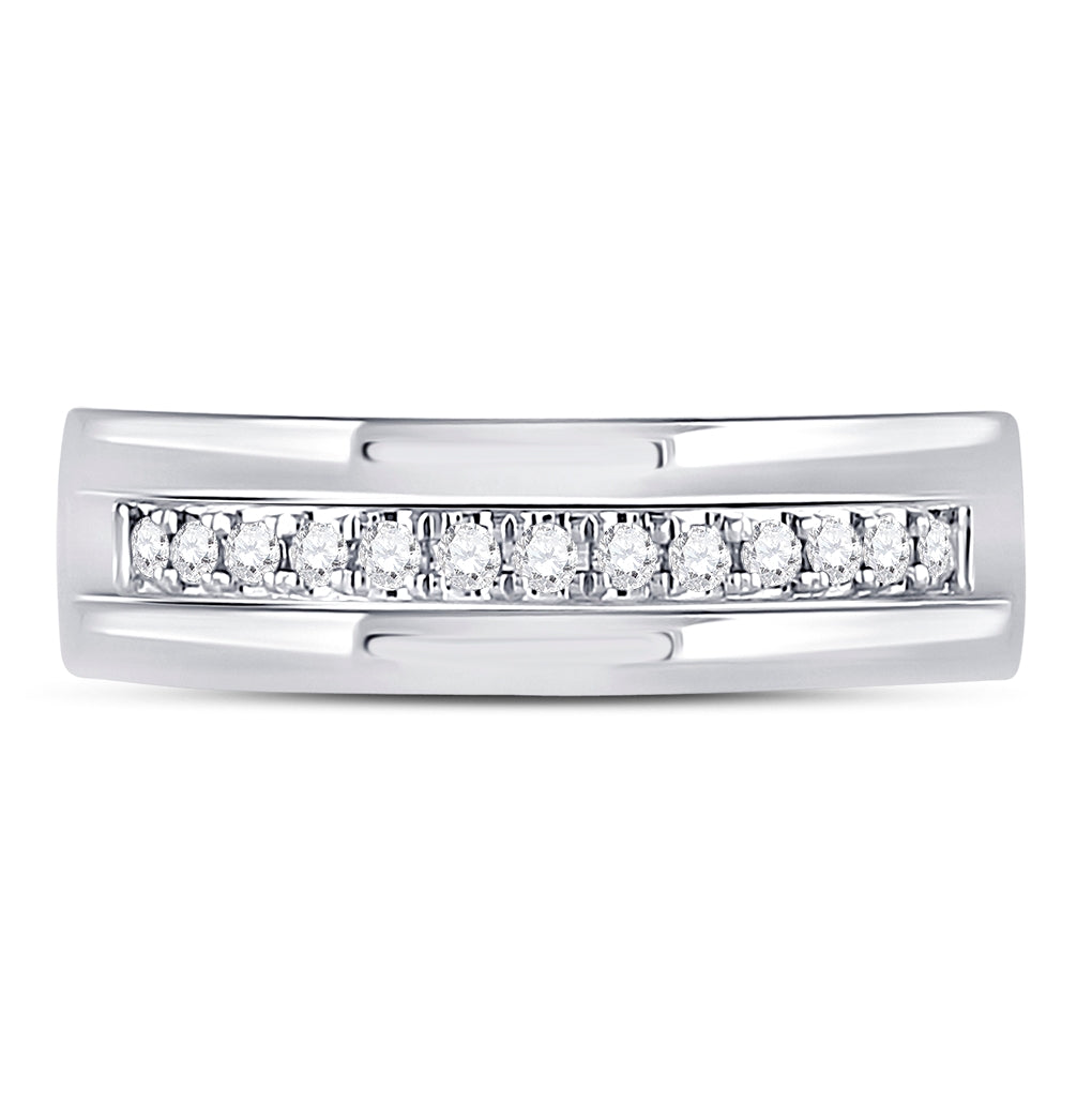 14K White Gold Mens Machine Set Round Diamond Wedding Band Ring 1/5 Cttw, Mens Size: 7-13