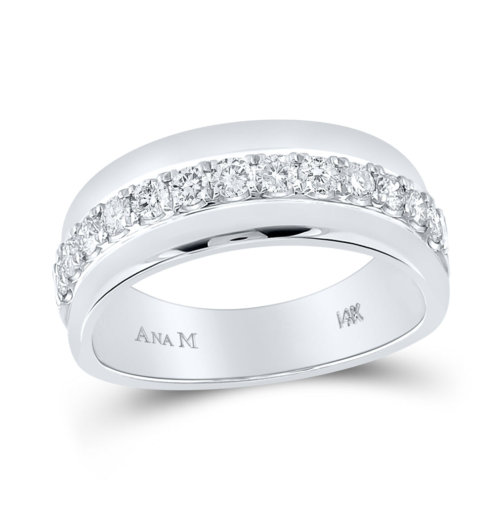 14kt White Gold Mens Machine Set Round Diamond Wedding Band Ring 3/4 Cttw