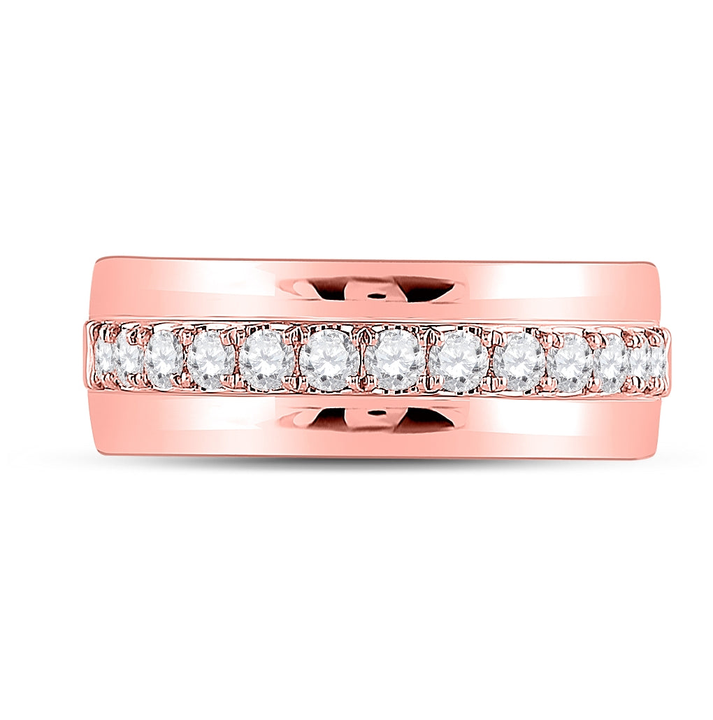 14K Rose Gold Mens Round Diamond Wedding Single Row Band Ring 3/4 Cttw, Mens Size: 7-13