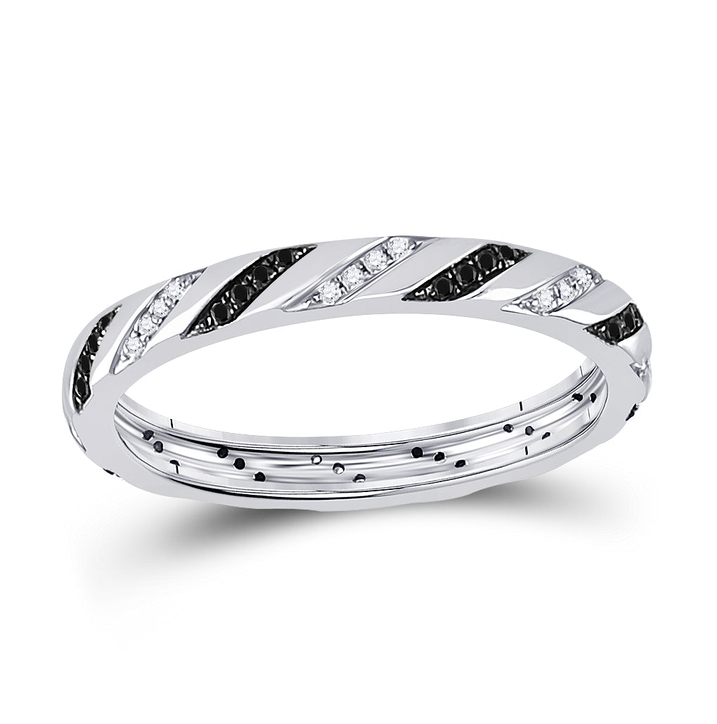 10K White Gold Womens Round Black Color Enhanced Diamond Eternity Ring 1/5 Cttw, Womens Size: 5-10