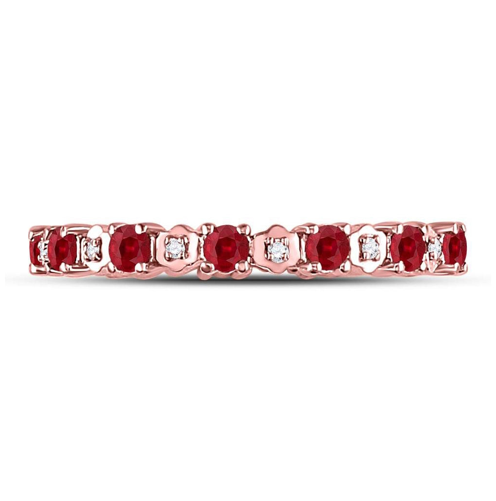 10K Rose Gold Womens Round Ruby Diamond Eternity Stackable Band Ring 1 Cttw, Womens Size: 5-10