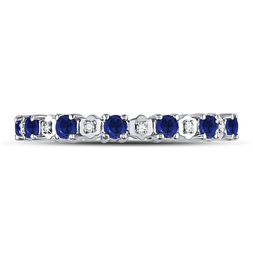10K White Gold Womens Round Blue Sapphire Diamond Eternity Band Ring 1 Cttw, Womens Size: 5-10