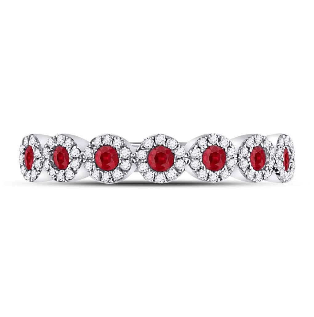 10K White Gold Womens Round Ruby Circle Stackable Band Ring 1/2 Cttw, Womens Size: 5-10