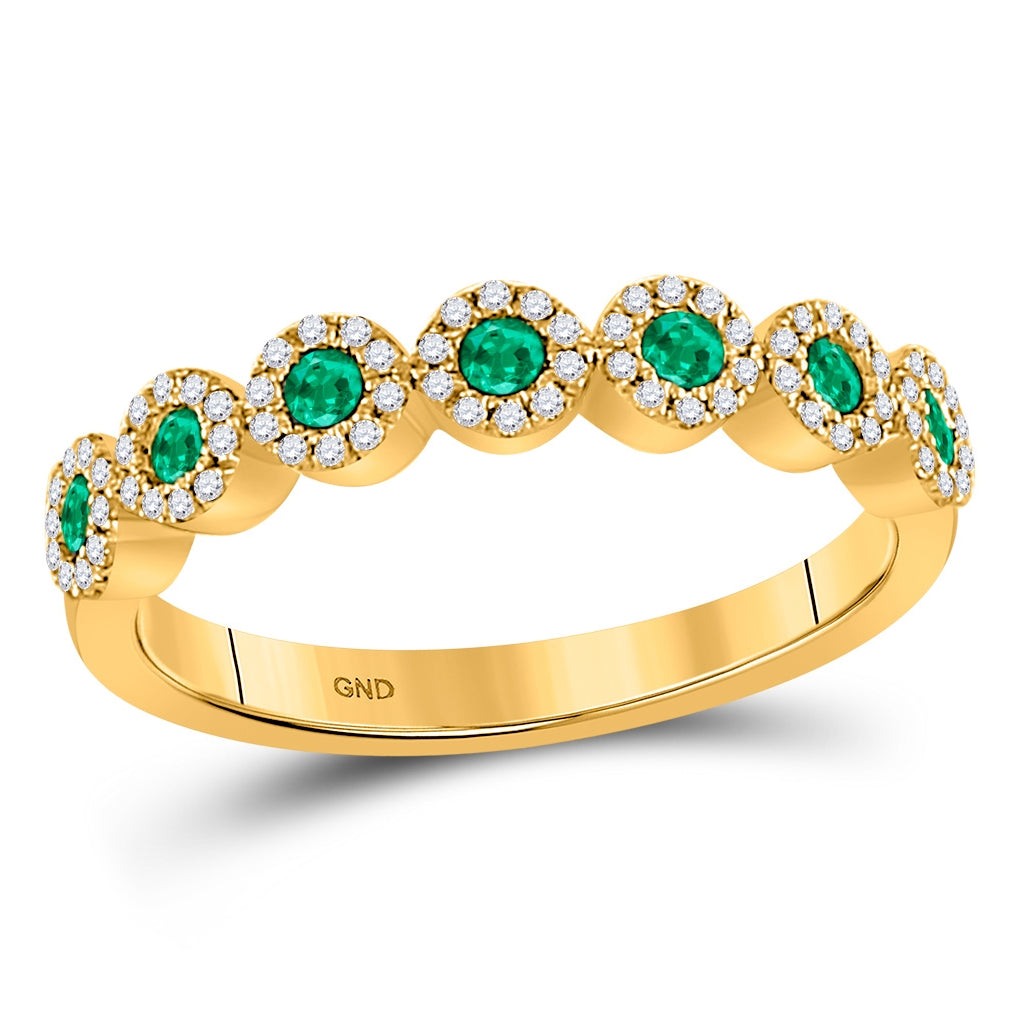 10K Yellow Gold Womens Round Emerald Diamond Stackable Band Ring 1/2 Cttw, Womens Size: 5-10