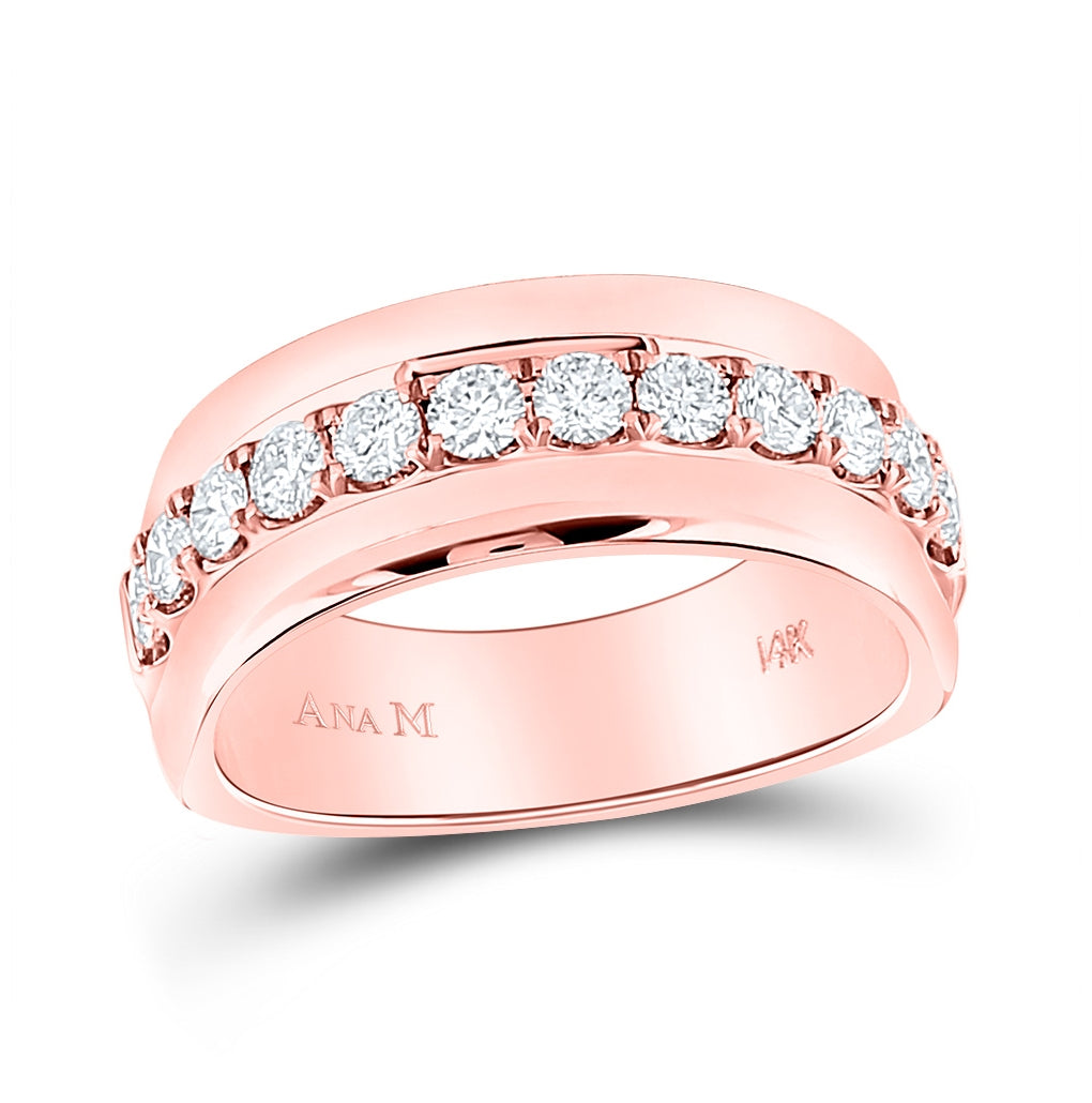 14K White Or Rose Gold Mens Machine Set Round Diamond Wedding Band Ring , Mens Size: 7-13