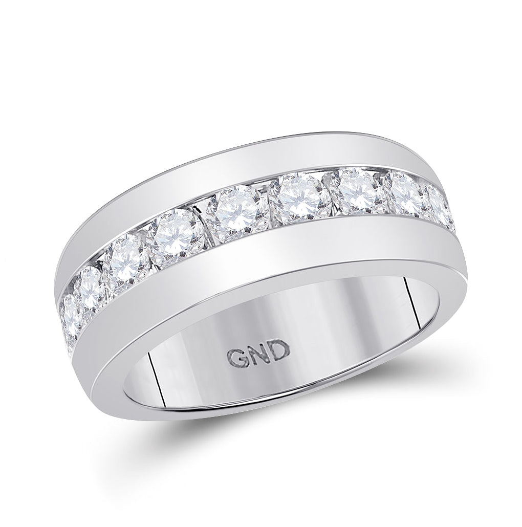 14K White Gold Mens Round Diamond Single Row Channel-set Band Ring 2 Cttw, Mens Size: 7-13