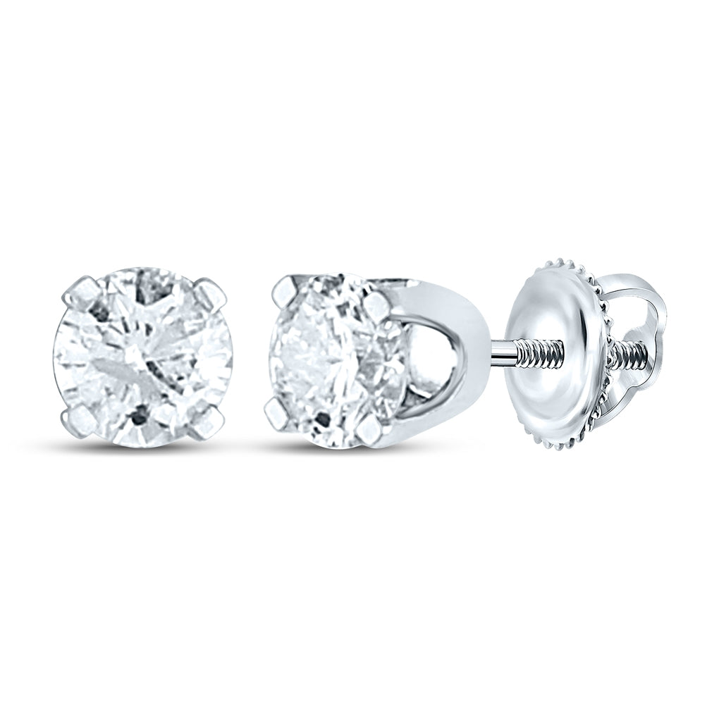 14K White Or Yellow Gold Womens Round Diamond Solitaire Earrings