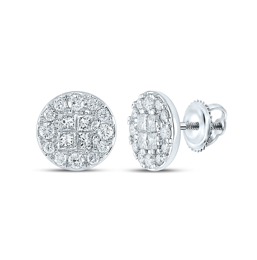 14K White Gold Women's Princess Round Diamond Cluster Earrings 2ctw