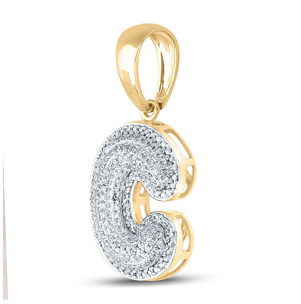 10K Yellow Gold Mens Round Diamond Initial Letter Charm Pendant