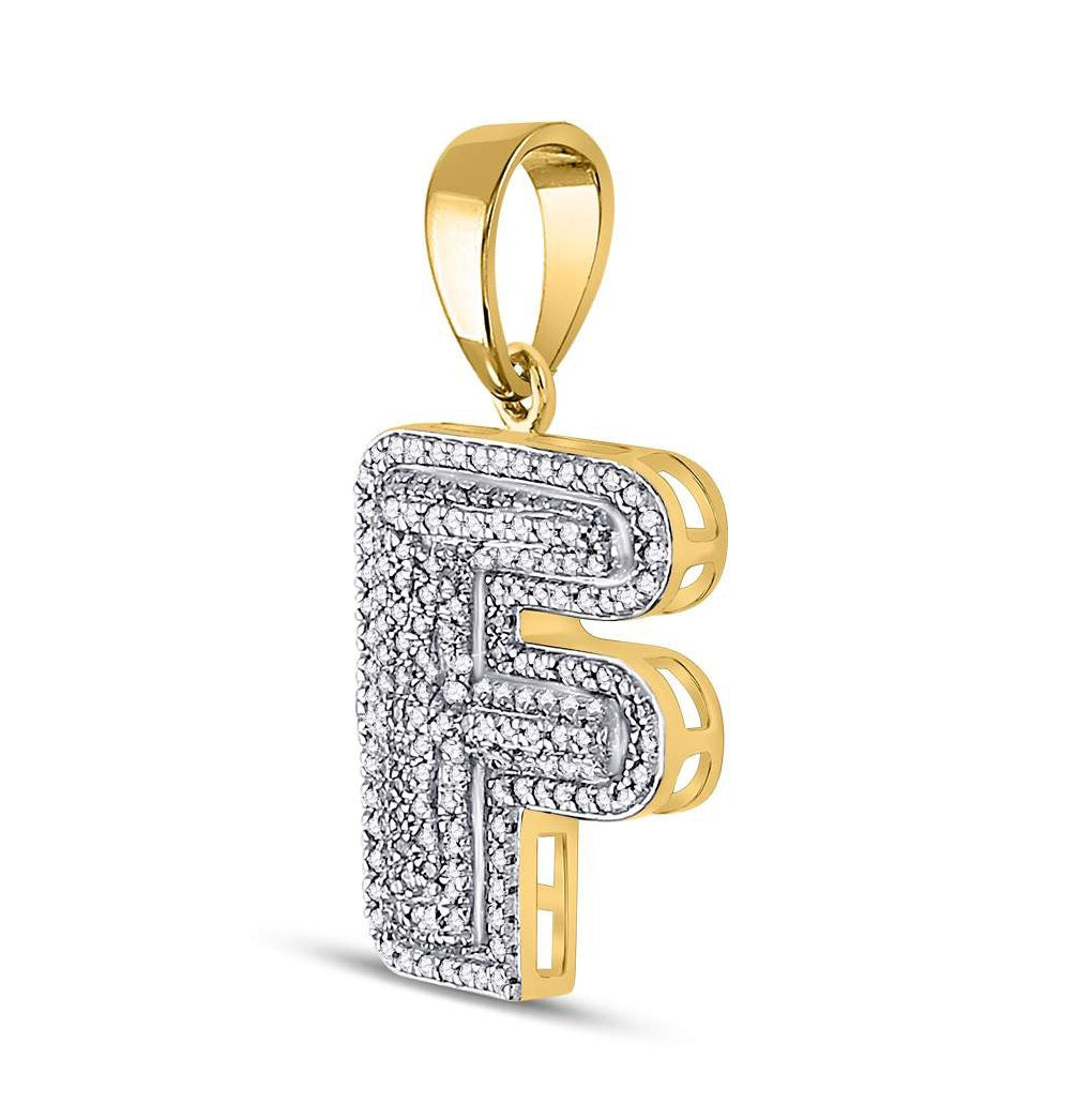10K Yellow Gold Mens Round Diamond Initial Letter Charm Pendant