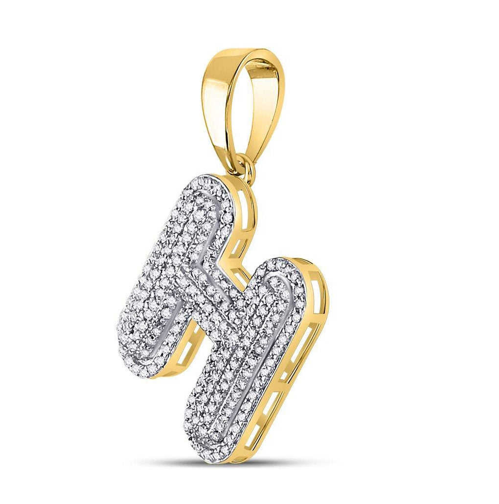 10K Yellow Gold Mens Round Diamond Initial Letter Charm Pendant