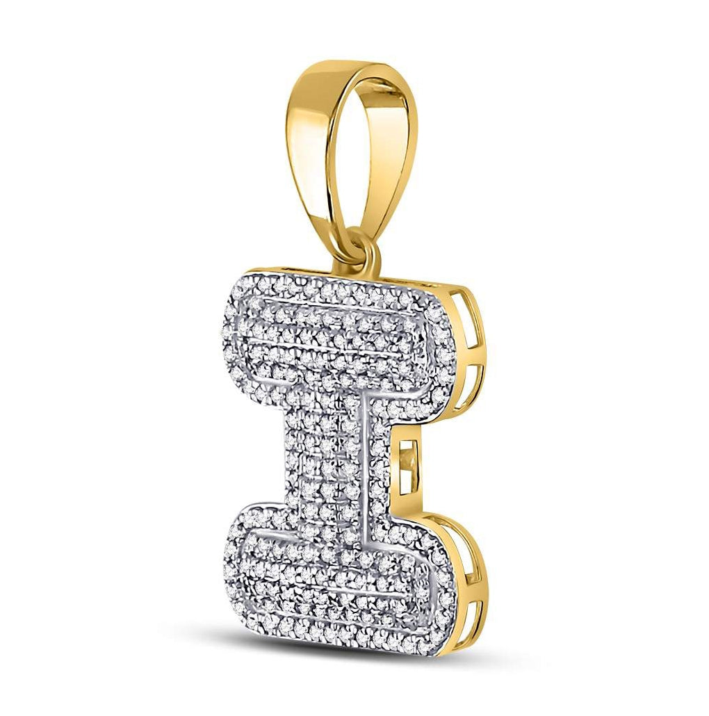 10K Yellow Gold Mens Round Diamond Initial Letter Charm Pendant