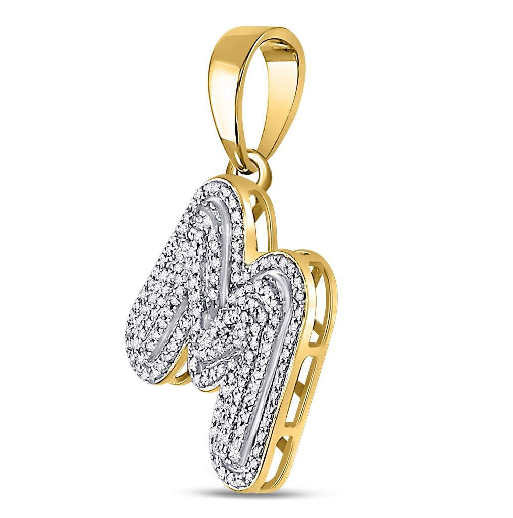 10K Yellow Gold Mens Round Diamond Initial Letter Charm Pendant