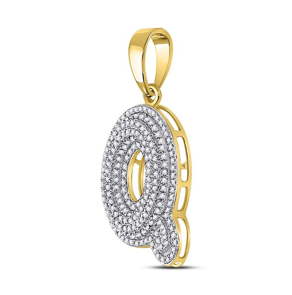 10K Yellow Gold Mens Round Diamond Initial Letter Charm Pendant