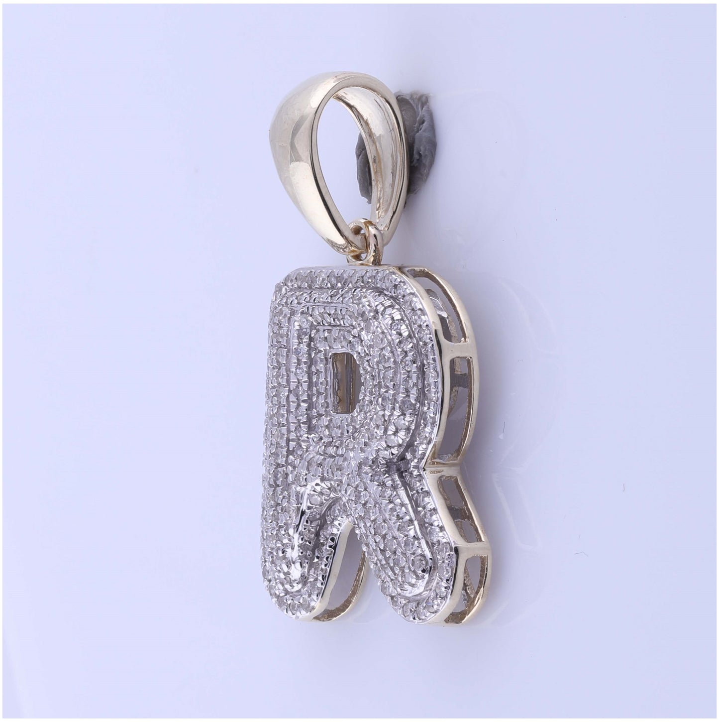 10K Yellow Gold Mens Round Diamond Initial Letter Charm Pendant