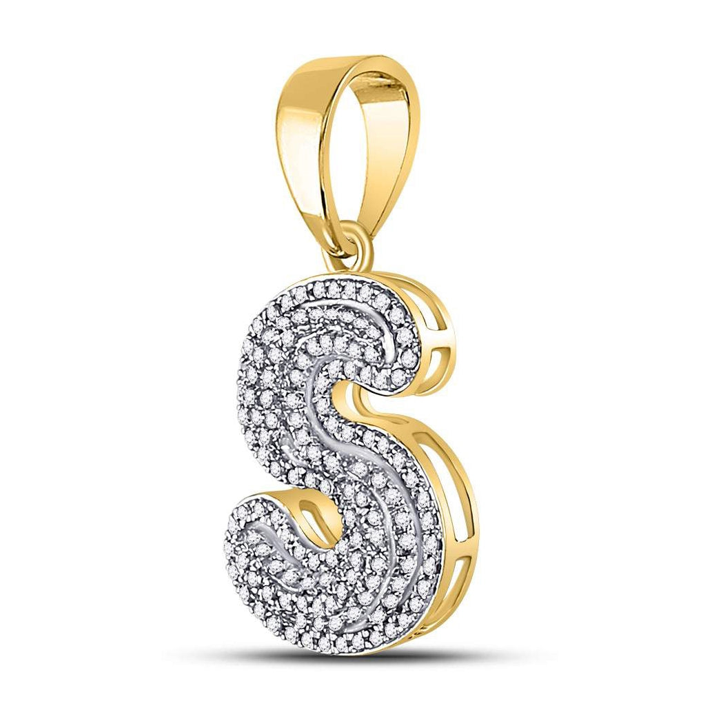 10K Yellow Gold Mens Round Diamond Initial Letter Charm Pendant