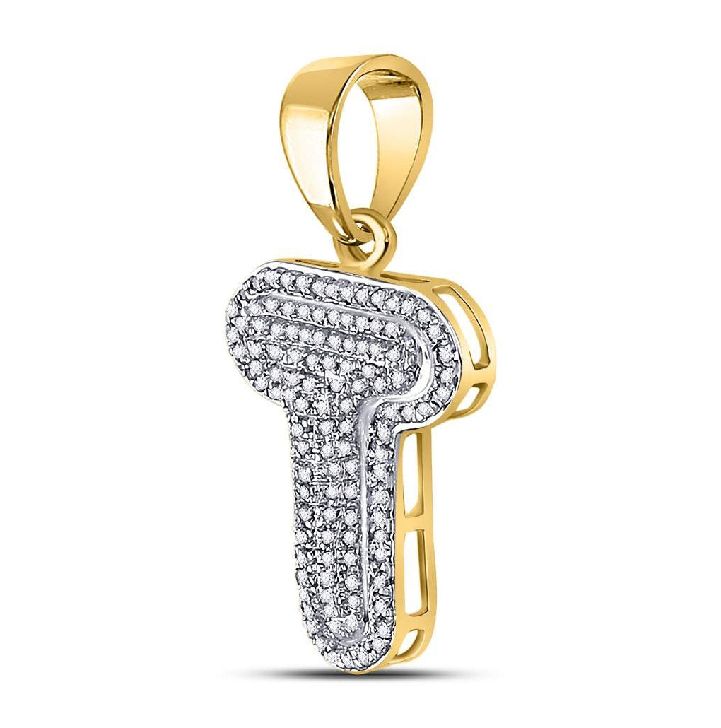 10K Yellow Gold Mens Round Diamond Initial Letter Charm Pendant