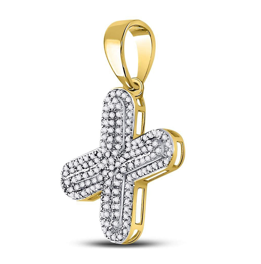 10K Yellow Gold Mens Round Diamond Initial Letter Charm Pendant