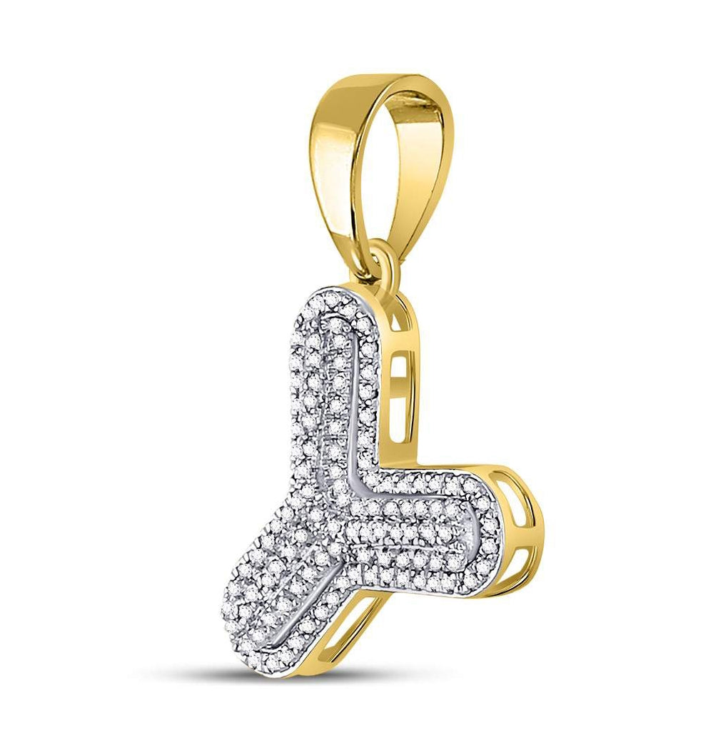 10K Yellow Gold Mens Round Diamond Initial Letter Charm Pendant