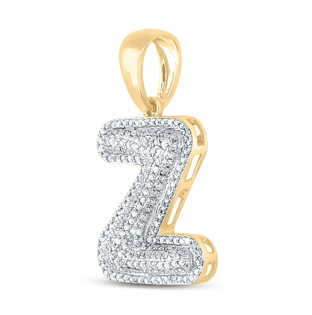 10K Yellow Gold Mens Round Diamond Initial Letter Charm Pendant