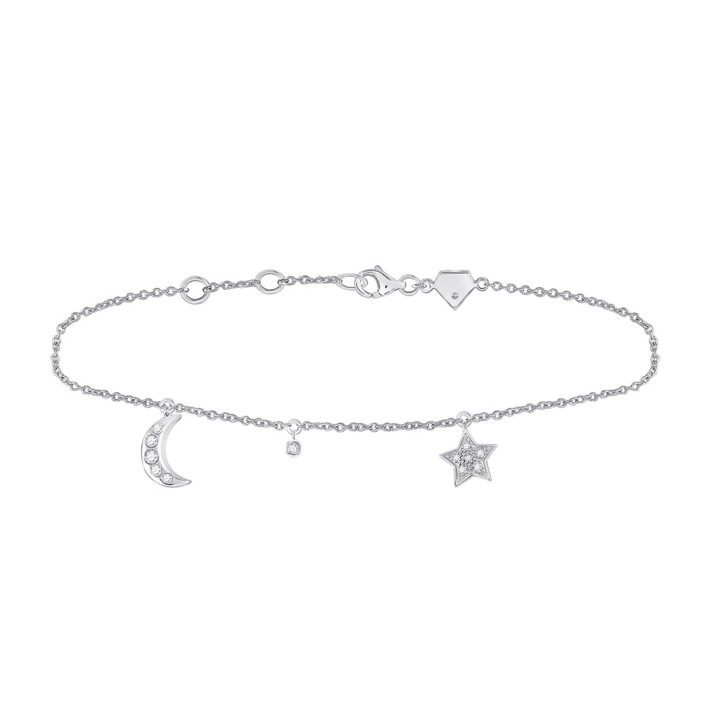 Sterling Silver 1/12ctw-moon And Star Dia Bracelet