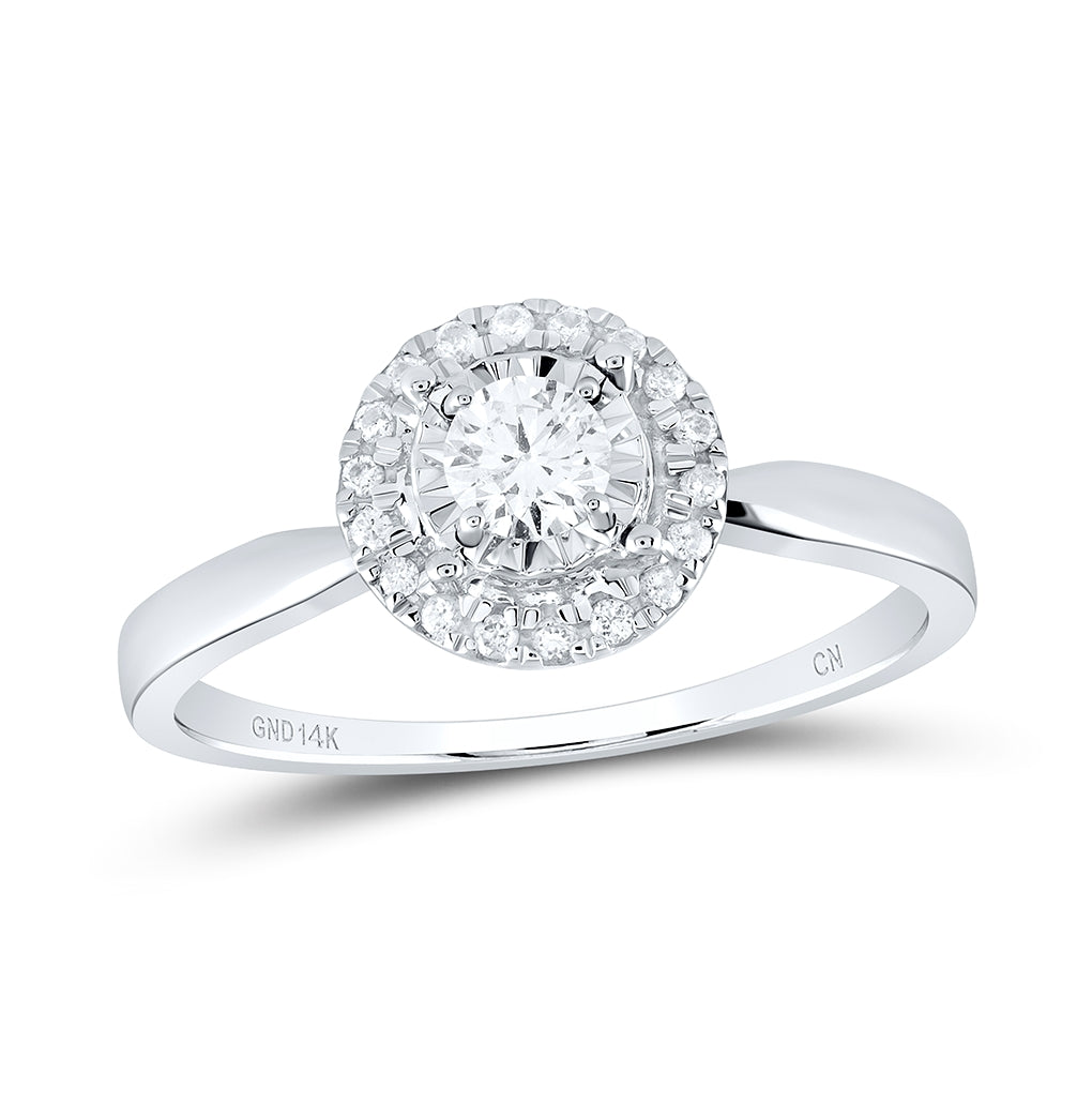 14K White Gold Round Diamond Halo Bridal Wedding Engagement Ring 1/3 Cttw, Womens Size: 5-10