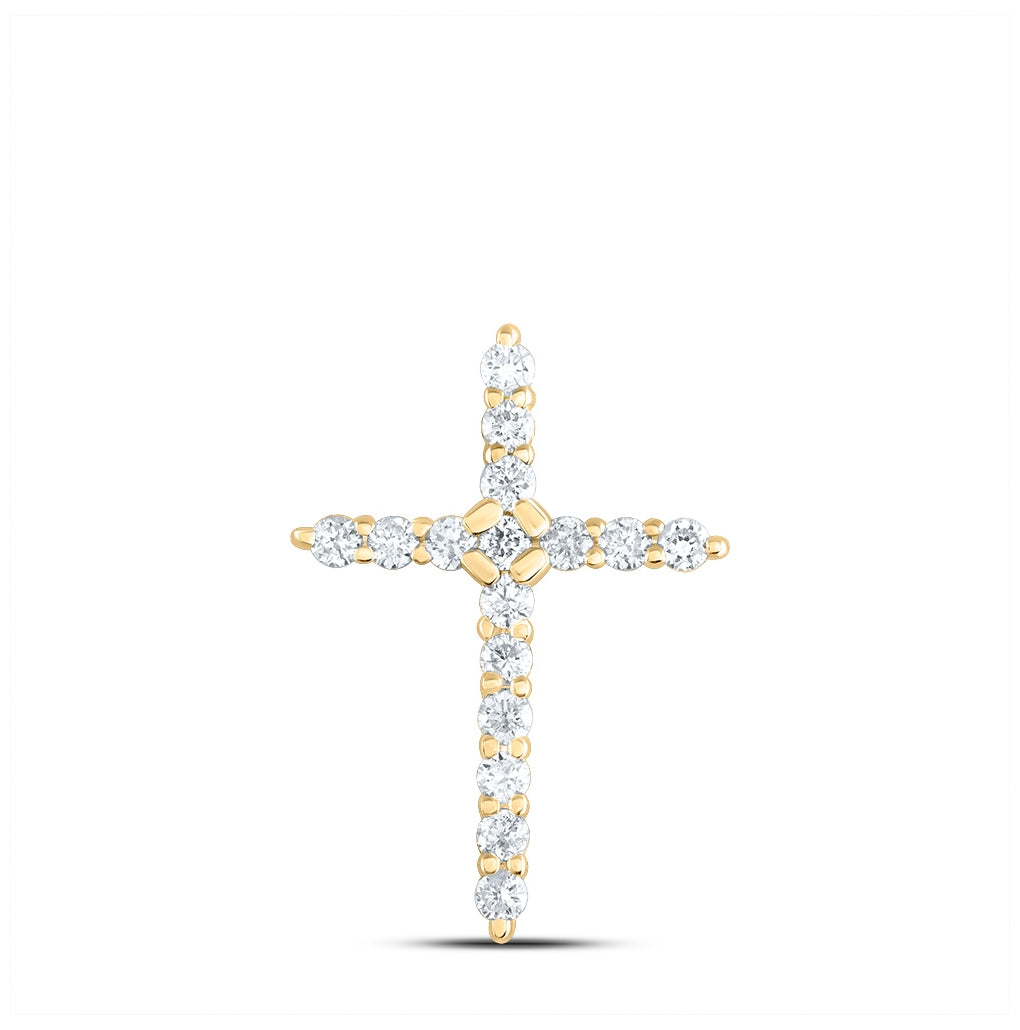 10K Yellow Gold Womens Round Diamond Cross Pendant 1/4ctw